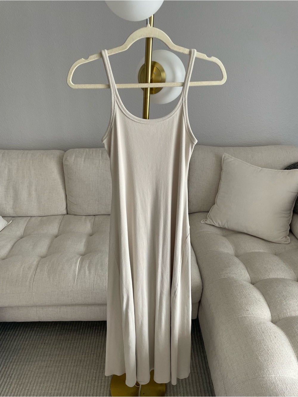 Old Navy Fit & Flare Rib Knit Tank Midi-Maxi Dress Wishbone Oat Ecru